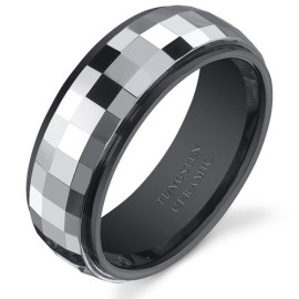 Revoni – Coup d’Eclat – Bague Homme – Tungstène – Alliance en Tungstène et Céramique anthracite 8 mm à facettes – Taille 57 à 70 Revoni – Coup d’Eclat – Bague Homme – Tungstène – Alliance en Tungstène et Céramique anthracite 8 mm à facettes – Taille 57 à 70 2