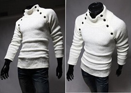 SODIALR-Nouveau-Mode-Hommes-Col-roule-Mince-Fit-Manches-longues-Pull-Cardigan-Chandails-Blanc-M-0-0