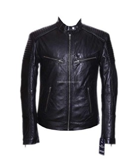 Scorpion Noir pour homme Style Biker rétro Racer Veste en cuir de mouton Scorpion Noir pour homme Style Biker rétro Racer Veste en cuir de mouton