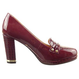 Sopily-Chaussure-Mode-Escarpin-Mocassin-Cheville-femmes-Peau-de-serpent-verni-Mtallique-Talon-haut-bloc-9-CM-Rouge-0-2