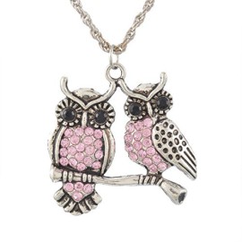 Souarts Collier Strass avec Pendentif Forme 2 Hibou Rose Souarts Collier Strass avec Pendentif Forme 2 Hibou Rose