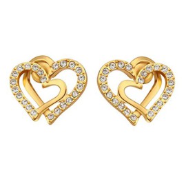 Tangda® Boucle d’oreille Bijoux Femme en forme de double Coeurs entrelacés très magnifique 18K Plaqué Or et Zirconium Tangda® Boucle d’oreille Bijoux Femme en forme de double Coeurs entrelacés très magnifique 18K Plaqué Or et Zirconium 2