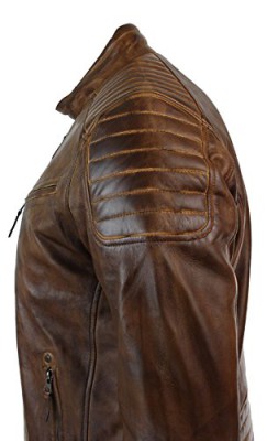 Veste-marron-en-vritable-cuir-lisse-vielli-pour-homme-avec-fermeture-clair-style-motard-retro-dcontract-0-0