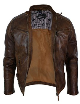 Veste-marron-en-vritable-cuir-lisse-vielli-pour-homme-avec-fermeture-clair-style-motard-retro-dcontract-0-1