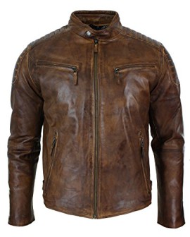 Veste marron en véritable cuir lisse vielli pour homme avec fermeture éclair style motard retro décontracté Veste marron en véritable cuir lisse vielli pour homme avec fermeture éclair style motard retro décontracté