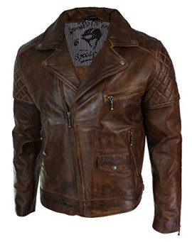 Veste marron pour homme en véritable cuir vielli avec fermeture éclair style motard vintage retro décontracté Veste marron pour homme en véritable cuir vielli avec fermeture éclair style motard vintage retro décontracté 3