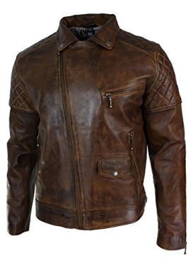 Veste marron pour homme en véritable cuir vielli avec fermeture éclair style motard vintage retro décontracté Veste marron pour homme en véritable cuir vielli avec fermeture éclair style motard vintage retro décontracté 4