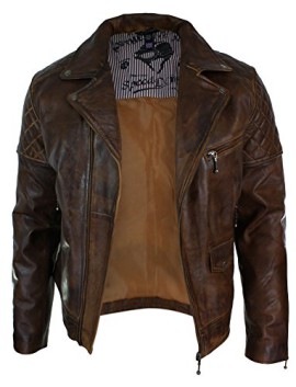 Veste marron pour homme en véritable cuir vielli avec fermeture éclair style motard vintage retro décontracté Veste marron pour homme en véritable cuir vielli avec fermeture éclair style motard vintage retro décontracté 5