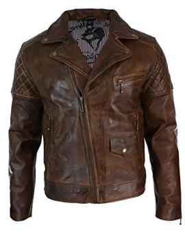 Veste marron pour homme en véritable cuir vielli avec fermeture éclair style motard vintage retro décontracté Veste marron pour homme en véritable cuir vielli avec fermeture éclair style motard vintage retro décontracté