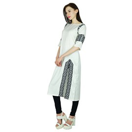 Bimba-femmes-htrosexuelles-Rayon-Kurta-Longue-Kurti-manches-34-Blanc-Haut-ethnique-Blouse-indienne-0-0