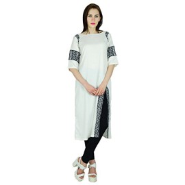 Bimba-femmes-htrosexuelles-Rayon-Kurta-Longue-Kurti-manches-34-Blanc-Haut-ethnique-Blouse-indienne-0-1