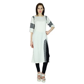 Bimba-femmes-htrosexuelles-Rayon-Kurta-Longue-Kurti-manches-34-Blanc-Haut-ethnique-Blouse-indienne-0-2