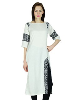 Bimba-femmes-htrosexuelles-Rayon-Kurta-Longue-Kurti-manches-34-Blanc-Haut-ethnique-Blouse-indienne-0