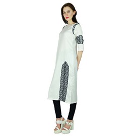 Bimba-femmes-htrosexuelles-Rayon-Kurta-Longue-Kurti-manches-34-Blanc-Haut-ethnique-Blouse-indienne-0-3