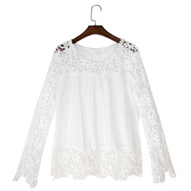 Jardin Rêvé Femme Manches Longues Dentelle Crochet Hauts Chemise Élégant Creux O-Cou Blouse Jardin Rêvé Femme Manches Longues Dentelle Crochet Hauts Chemise Élégant Creux O-Cou Blouse 5