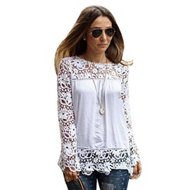 CHIC-CHIC-T-shirt-Fleur-Chemisier-Blouse-Guipure-Dentelle-Longues-Manches-Automne-0