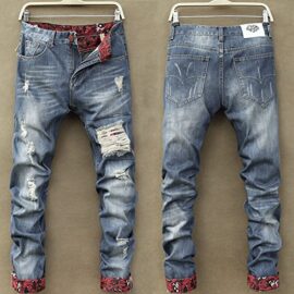 Chinatera Homme Jean Pantalon Casual Droit Troué Déchiré Stylisé Bleu Chinatera Homme Jean Pantalon Casual Droit Troué Déchiré Stylisé Bleu 3