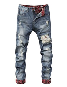 Chinatera Homme Jean Pantalon Casual Droit Troué Déchiré Stylisé Bleu Chinatera Homme Jean Pantalon Casual Droit Troué Déchiré Stylisé Bleu 2