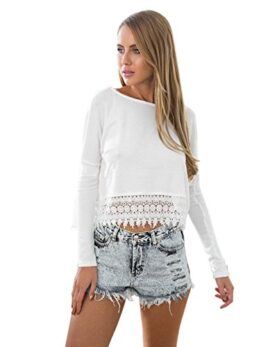 Cravog 2015 Mode Élégant Fmme T-shirt Automne Casual manches longues en dentelle fleurs Hem O-cou Top Blouse Cravog 2015 Mode Élégant Fmme T-shirt Automne Casual manches longues en dentelle fleurs Hem O-cou Top Blouse 3