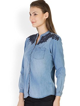 Denim-Blue-de-femmes-lavaient-manches-longues-Casual-Shirt-0-0