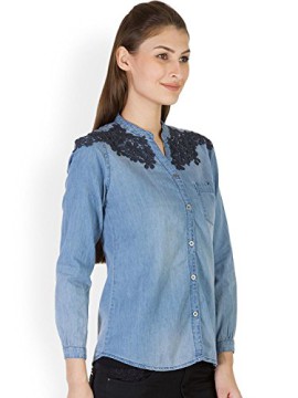 Denim-Blue-de-femmes-lavaient-manches-longues-Casual-Shirt-0-2