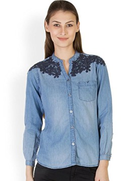 Denim-Blue-de-femmes-lavaient-manches-longues-Casual-Shirt-0