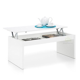 Due-home Table Basse Blanc brillant Avec Plateau Relevable Due-home Table Basse Blanc brillant Avec Plateau Relevable 2