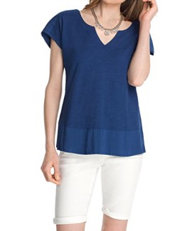 ESPRIT-im-Materialmix-T-shirt-uni-Manches-courtes-Femme-0