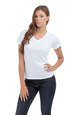 Hanes-Tagless-Cotton-155gsm-Ladies-Short-Sleeve-Vee-V-Neck-Tee-T-Shirt-0