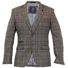 Hommes-Blazer-Mlange-Laine-Cavani-Manteau-Habill-Smoking-Veste–Carreaux-Tweed-Patchs-Doubl-0