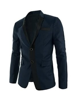 Hommes Manche Longue Revers Cranté Fermeture Bouton Poches Avant Blazer Hommes Manche Longue Revers Cranté Fermeture Bouton Poches Avant Blazer