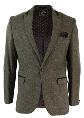 Mens Retro Tan Brown Herringbone Tweed Slim Fit Vintage Blazer Veste ou gilet Mens Retro Tan Brown Herringbone Tweed Slim Fit Vintage Blazer Veste ou gilet