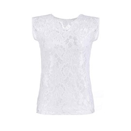 Minetom-T-shirt-Col-V-dentelle-Mlange-de-Coton-Manches-Courtes-Femme-Blouse-Shirt-Tops-0