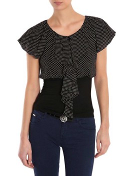 Morgan-Blouse--pois-Col-rond-Manches-courtes-Femme-0