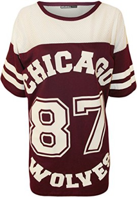 PaperMoon – ‘Chicago 87’ imprimé maille base-ball t-shirt top avec manches courts – Vin – 40-42 PaperMoon – ‘Chicago 87’ imprimé maille base-ball t-shirt top avec manches courts – Vin – 40-42