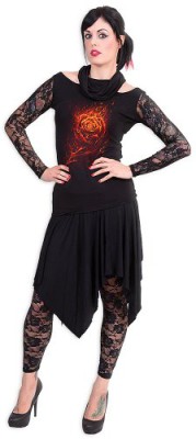 Spiral-Haut-pour-femme-Col-bnitier-et-manches-en-dentelle-Motif-Burning-Rose-Noir-0-1