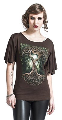 Spiral-T-shirt–col-bateau-et-manches-courtes-amples-pour-femme-Motif-reine-des-chnes-Chocolat-0-1