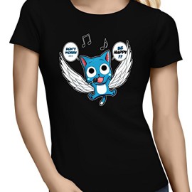 T-shirt-Manga-Parodie-Fairy-Tail-Don-t-worry-Be-Happy-T-shirt-Femme-Noir-Haute-Qualit-0