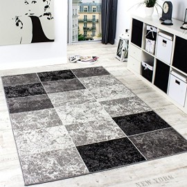 Tapis De Créateur Contemporain à Carreaux En Gris Noir Blanc Tapis De Créateur Contemporain à Carreaux En Gris Noir Blanc