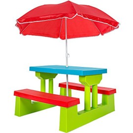 TecTake-Ensemble-de-jardin-pour-enfant-2-bancs-parasol-table-dactivit-0