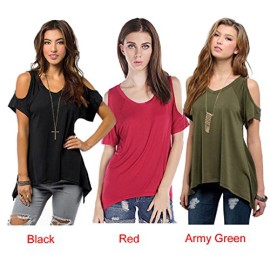 Tonsee-Femmes-Sexy-Casual-V-Neck-T-Shirt-Encolure-manches-courtes-T-shirt-extensible-solide-0-2