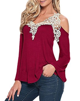 ZANZEA Femme Sexy Shirt Dentelle Manches Longues Col V Epaule Nue Tops Haut Chemise Pullover ZANZEA Femme Sexy Shirt Dentelle Manches Longues Col V Epaule Nue Tops Haut Chemise Pullover