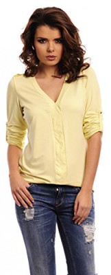 Zeta Ville – Haut manches à revers – Chemise col v jersey blouse – femme – 083z Zeta Ville – Haut manches à revers – Chemise col v jersey blouse – femme – 083z 2