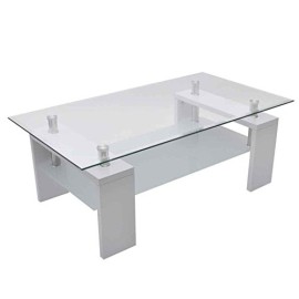 vidaXL Table basse de salon en verre et MDF blanc laqué vidaXL Table basse de salon en verre et MDF blanc laqué