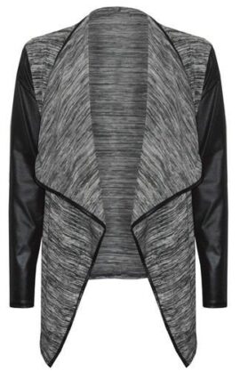 (womens grey leather sleeved waterfall cardigan (mtc) Femmes gris cuir manches cascade cardigan (womens grey leather sleeved waterfall cardigan (mtc) Femmes gris cuir manches cascade cardigan