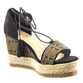 Sopily-Chaussure-Mode-Espadrille-Sandale-Cheville-femmes-pom-pom-camouflage-corde-Talon-compens-plateforme-9-CM-Noir-0-0