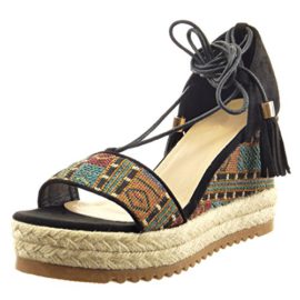 Sopily – Chaussure Mode Espadrille Sandale Cheville femmes pom-pom camouflage corde Talon compensé plateforme 9 CM – Noir Sopily – Chaussure Mode Espadrille Sandale Cheville femmes pom-pom camouflage corde Talon compensé plateforme 9 CM – Noir