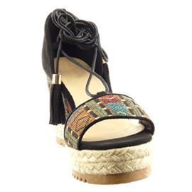 Sopily-Chaussure-Mode-Espadrille-Sandale-Cheville-femmes-pom-pom-camouflage-corde-Talon-compens-plateforme-9-CM-Noir-0-3