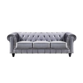 CANAPÉ 3 PLACES VELOURS GRIS CHESTERFIELD CANAPÉ 3 PLACES VELOURS GRIS CHESTERFIELD