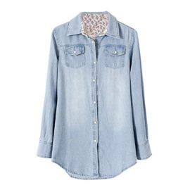 CHIC-CHIC-Chemisier-Bleu-Femme-Longues-Manches-Casual-Jeans-Denim-Bouton-Vintage-0-0